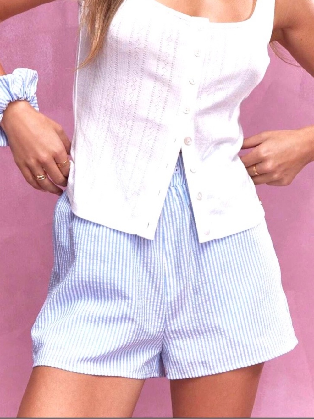 ❗️Missguided Pink and Blue Striped Shorts High Waist